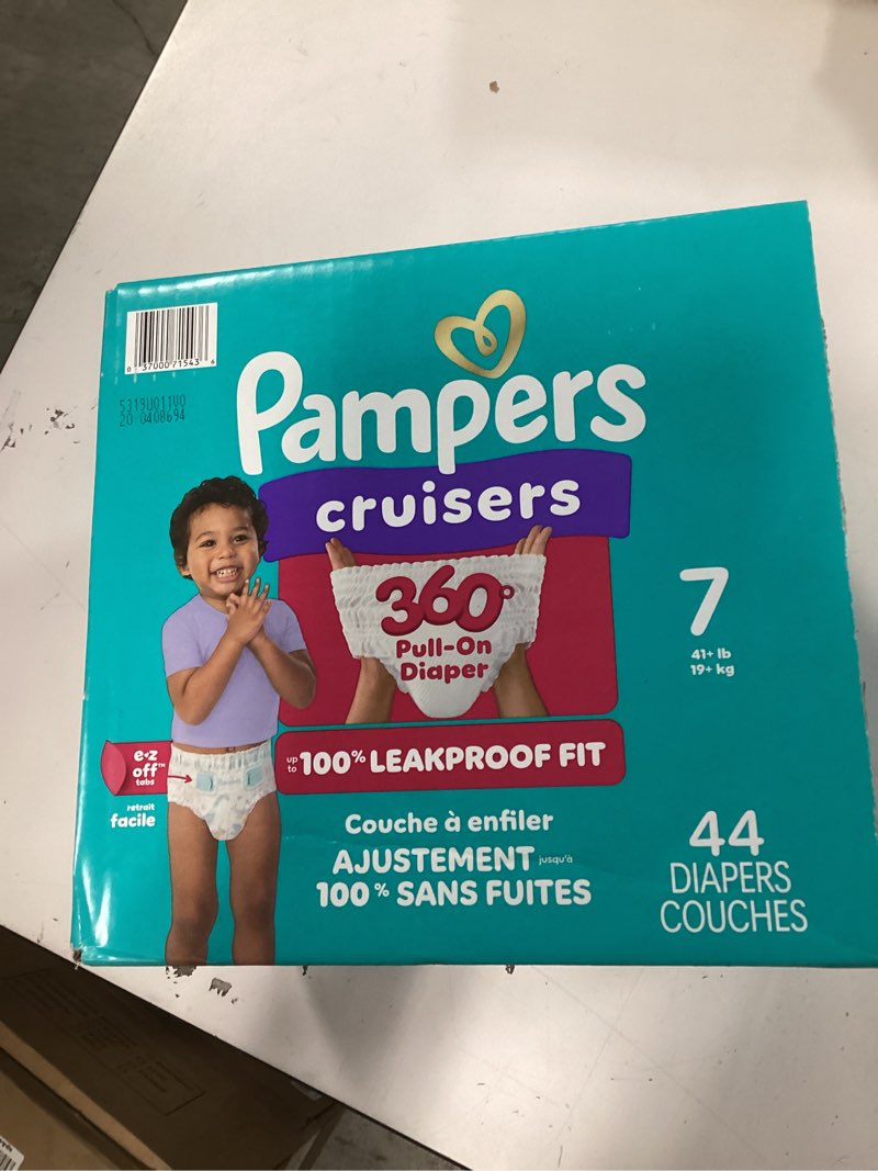 Condition photo showing New/Like New for Pampers Diapers - Cruisers 360 - Size 7, 44 Count, Babyproof up to 100% Leakproof Pull-On Diaper Size 7 44