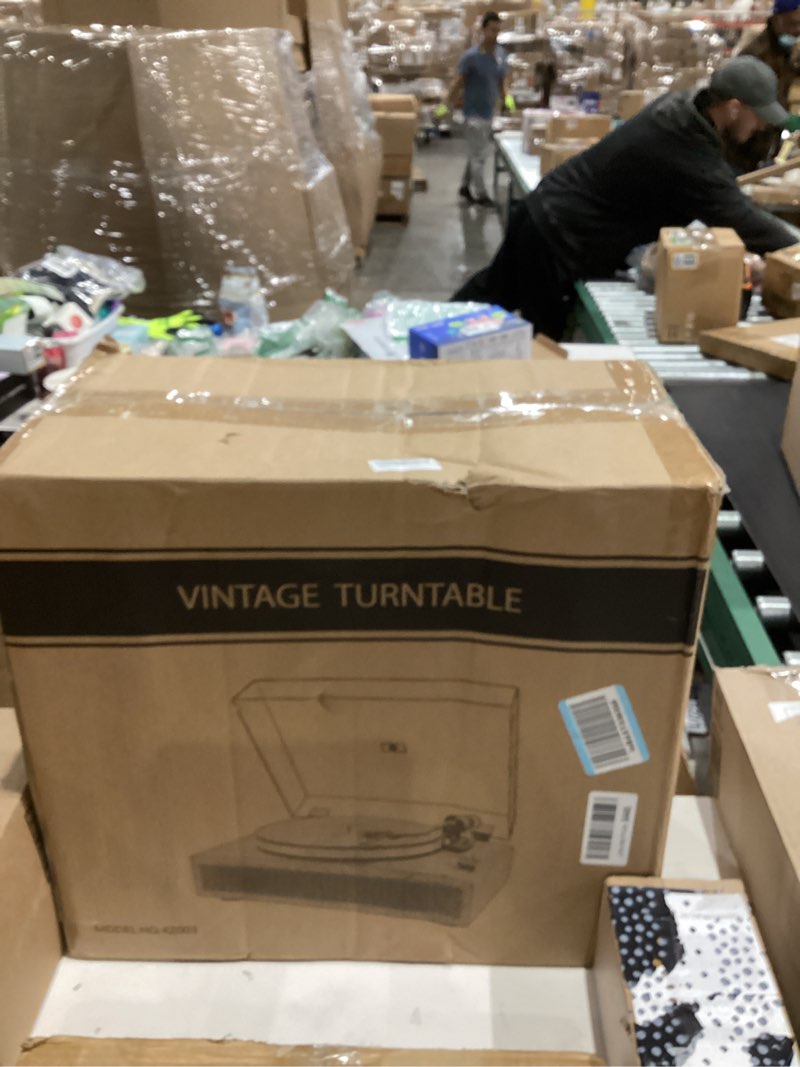 Condition photo showing New/Like New for Turntable Record Player with Built-in Speakers, Vinyl Record Player Support Bluetooth Playback Auto Stop 33&45 RPM Speed RCA Line Out AUX in All-in-one Belt-Drive Turntable for Vinyl Records Brown