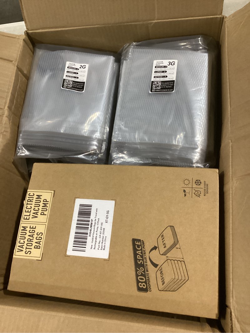 Condition photo showing Good Condition for Vacuum Bags for Travel with Rechargeable air Pump, 15 Pack Carry-on Size Compression Packing Bags for Luggage and Suitcase, Space Saver for Clothes and Clothing Travel 15 Combo Travel Size