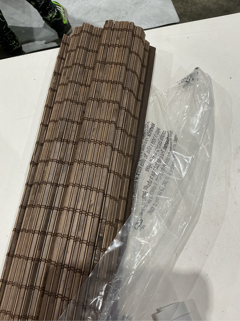 Condition photo showing Good Condition for lazblinds no-drill cordless roman shade - light filtering natural wood, easy install bamboo blind for windows 27.5" w x 64" h, malay walnut malay walnut 27.5"w x 64"h
