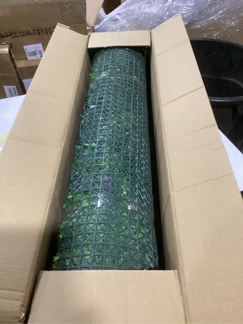 Condition photo showing As Is for Artificial Greenery Grass Wall Panels: 40'' x 120'' UV-Anti Faux Greenery Ivy Privacy Fence Screen Backdrop Boxwood Vine Leaf Hedges for Patio, Balcony, Garden, Green Decor 40 X 120 IN