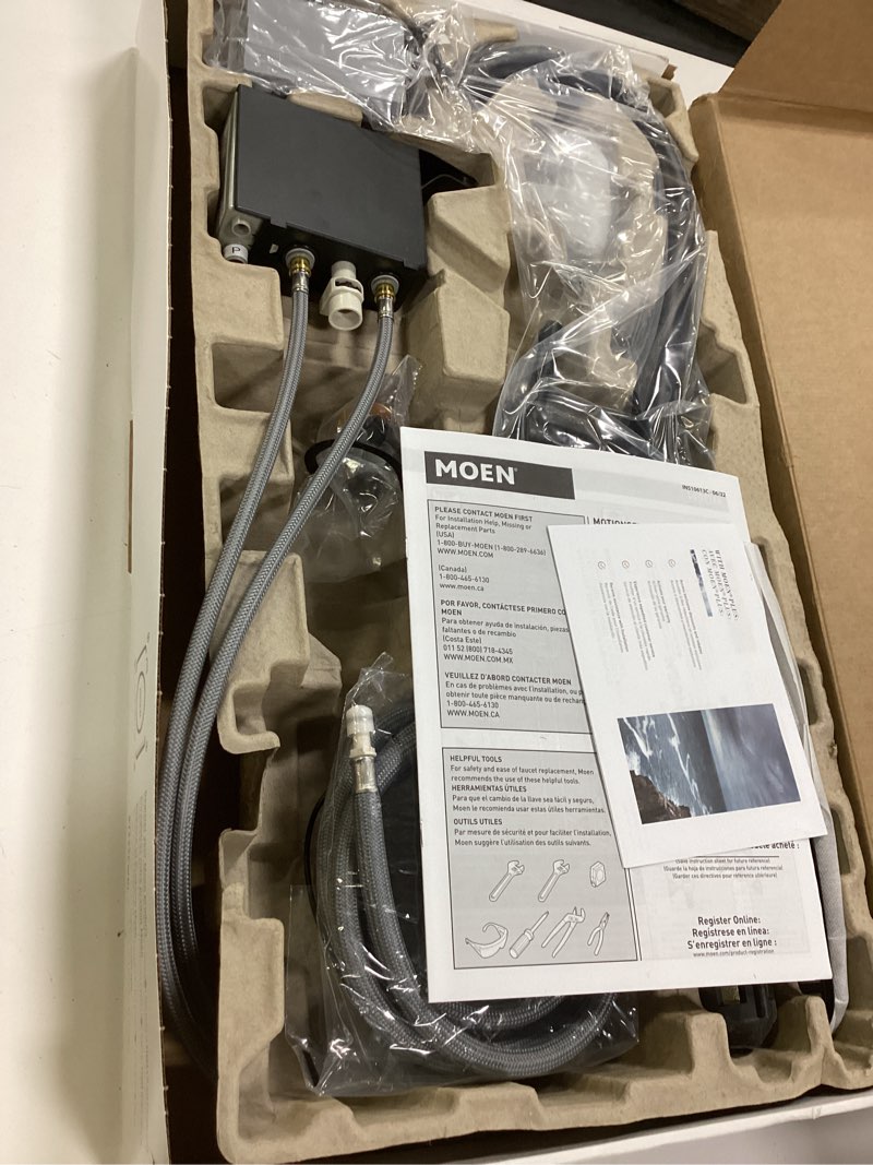 Condition photo showing Good Condition for Moen Adler Matte Black Motionsense Wave Sensor Touchless One Handle Pulldown Kitchen Faucet Featuring Power Clean, 87233EWBL Matte Black Wave