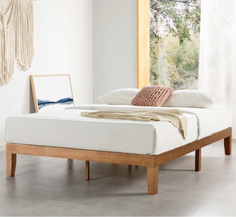 Mellow Naturalista Classic - 12 Inch Solid Wood Platform Bed with Wooden Slats, No Box Spring Needed, Easy Assembly, Queen, Pi