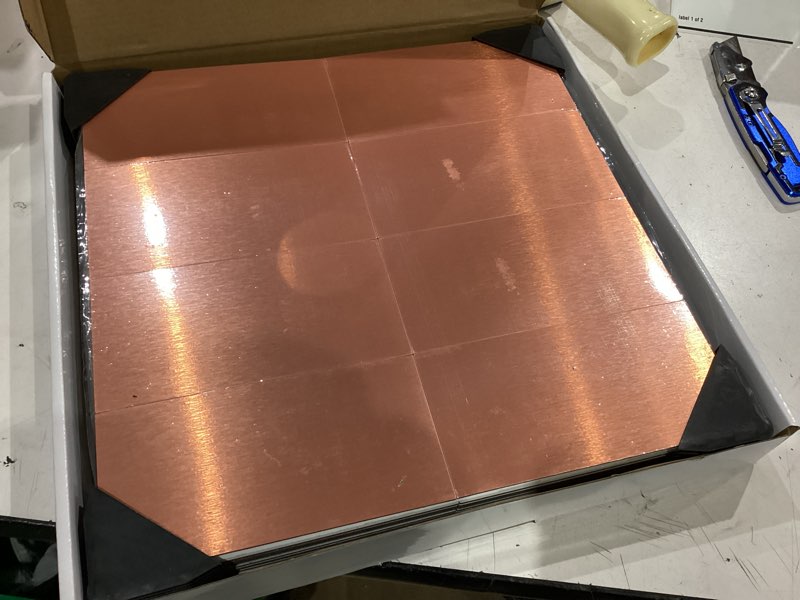 Condition photo showing Good Condition for aluminum peel and stick backsplash panels - 3"x6" brushed copper kitchen wall decor, 80-pack (copper color) 80 copper