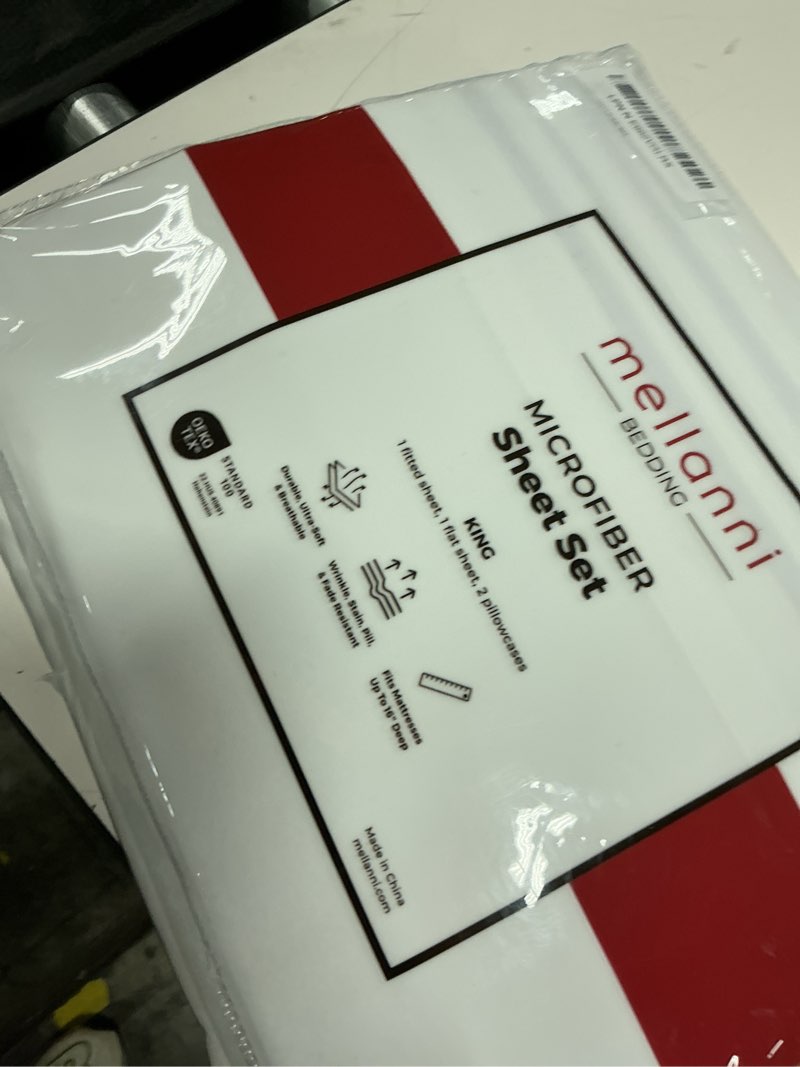 Condition photo showing New/Like New for mellanni king sheets set - 4 pc iconic collection bedding - hotel luxury, extra soft, cooling bed sheets - wrinkle, fade, stain resistant (king, white) 1102 white king