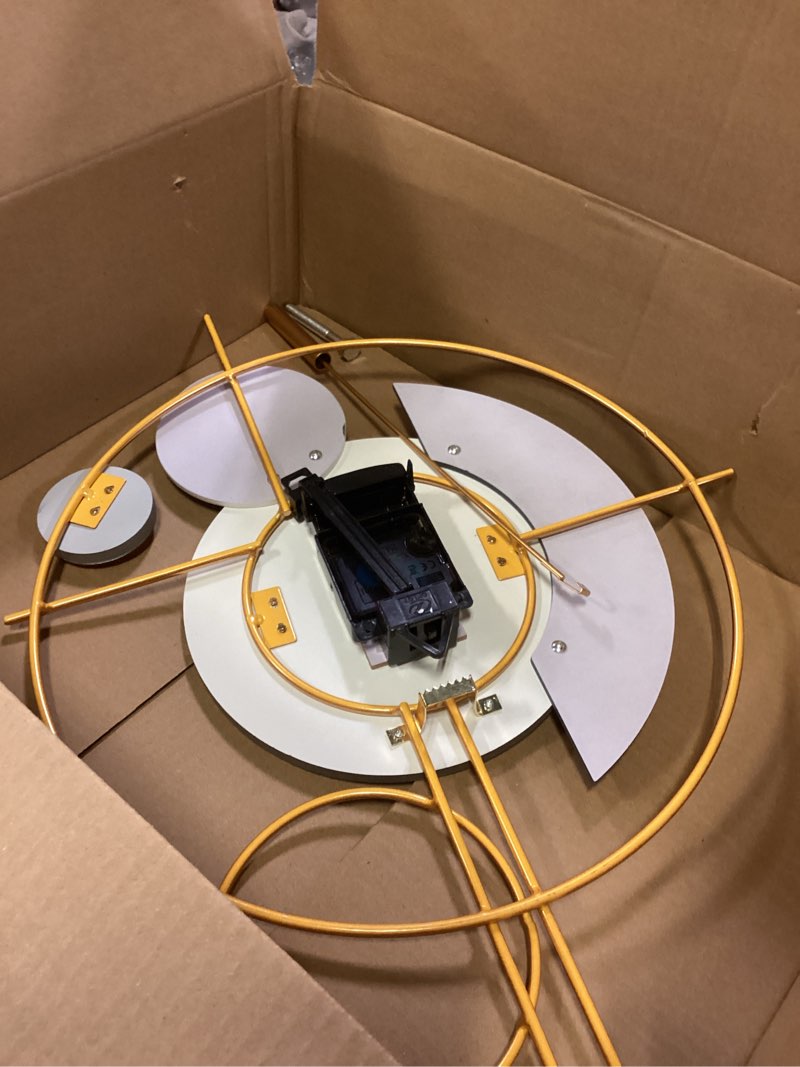 Condition photo showing As Is for Wall Clock with Pendulum,Silent Quality Quartz Battery Operated,Large Wall Clock for Living Room Kitchen Home Bathroom Bedroom Wall Decor,15.4x25.4inch(Golden)