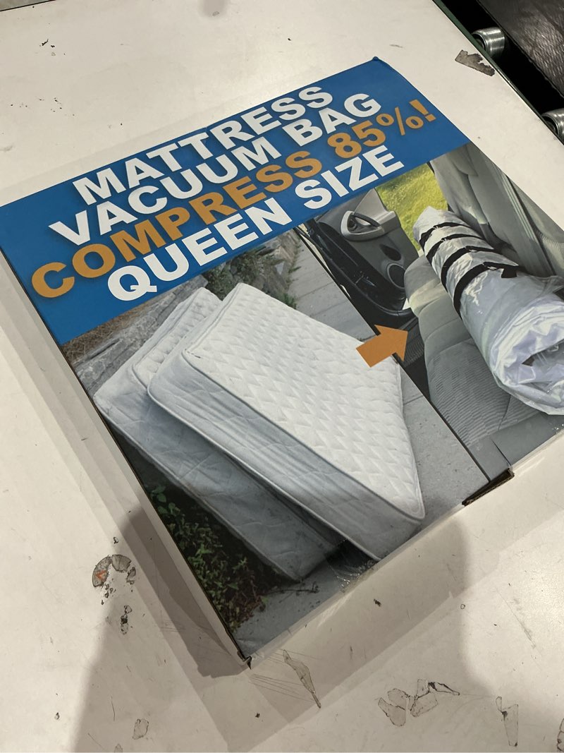 Condition photo showing New/Like New for mattress vacuum bag for moving, vacuum seal mattress bag for memory foam or inner spring mattresses, compression and storage for returns, leakproof valve and double zip seal (queen/full/full-xl) queen/full/full-xl clear