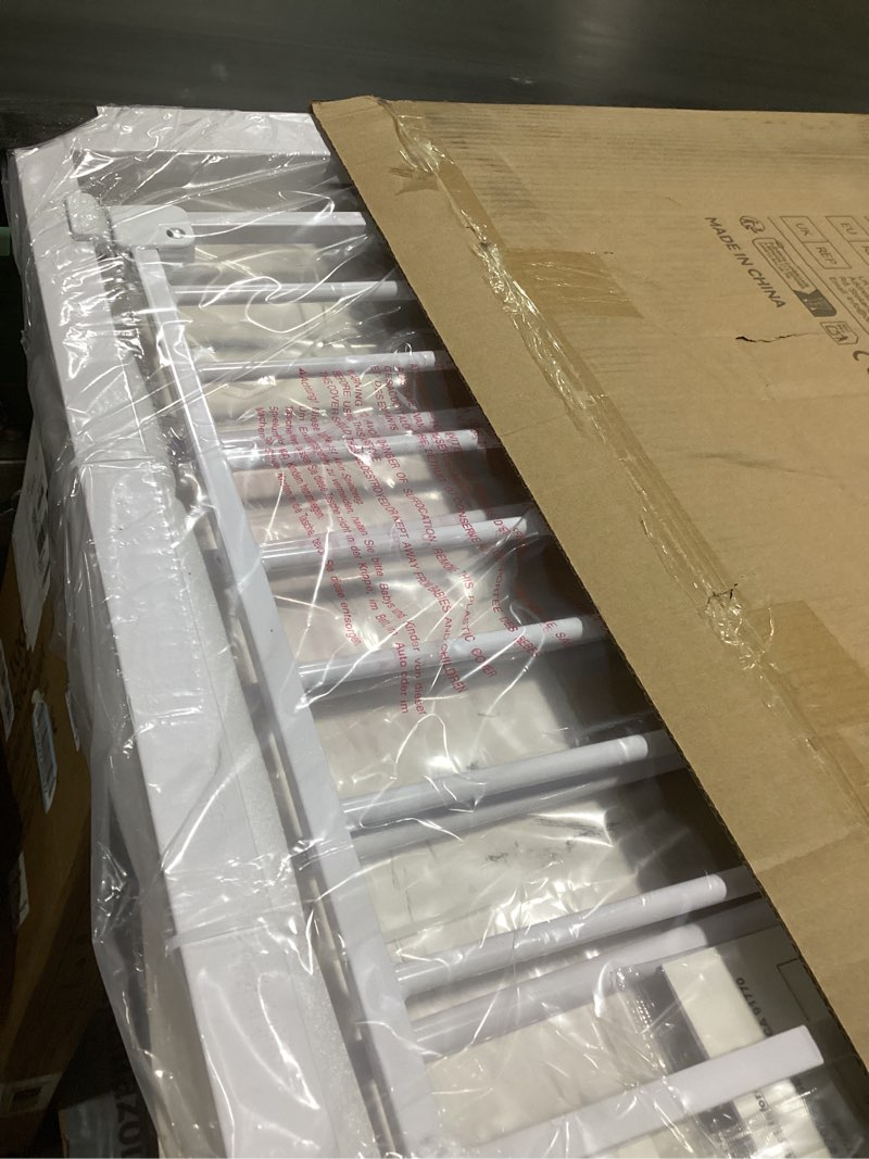 Condition photo showing Good Condition for comomy 36" extra tall baby gate for stairs doorways, fits openings 29.5" to 48.8" wide, auto close extra wide dog gate for house, pressure mounted easy walk through pet gate with door, white 36"tall 48.8"wide white