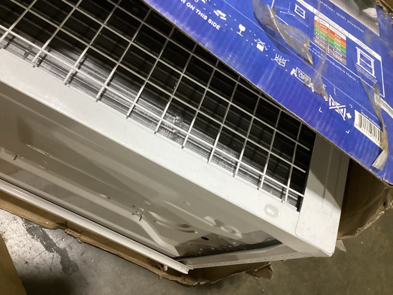 Condition photo showing As Is for midea 18,000 btu smart inverter window air conditioner with app, alexa control, 208/230v ac unit cools up to 1,000 sq. ft, quiet operation, energy saving, remote & easy installation kit, white inverter ac 18,000 btu, 208/230v