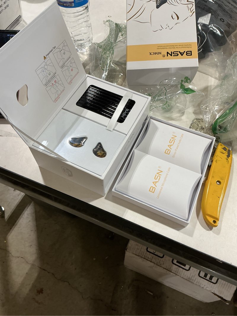 Condition photo showing New/Like New for basn mmcx in ear monitor headphones,triple driver iem in-ear earphone for musician drummer, noise-isolation hifi stereo earbuds with two detachable cables(golden obsidian)