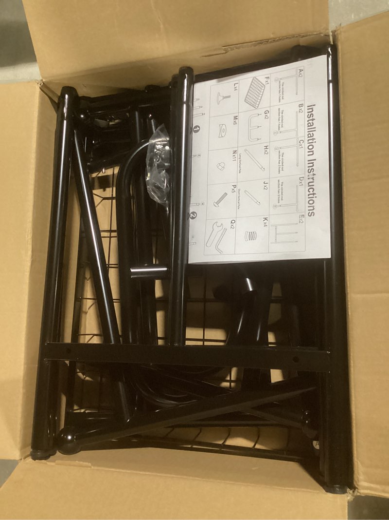 Condition photo showing New/Like New for haturi free standing towel rack for bathroom, 3-tier 39" h black metal towel drying rack with storage basket, 24.4" l x 13" w x 39" h rust-resistant outdoor holder for pool & oversized towels black 24.4"l x 13"w x 39"h