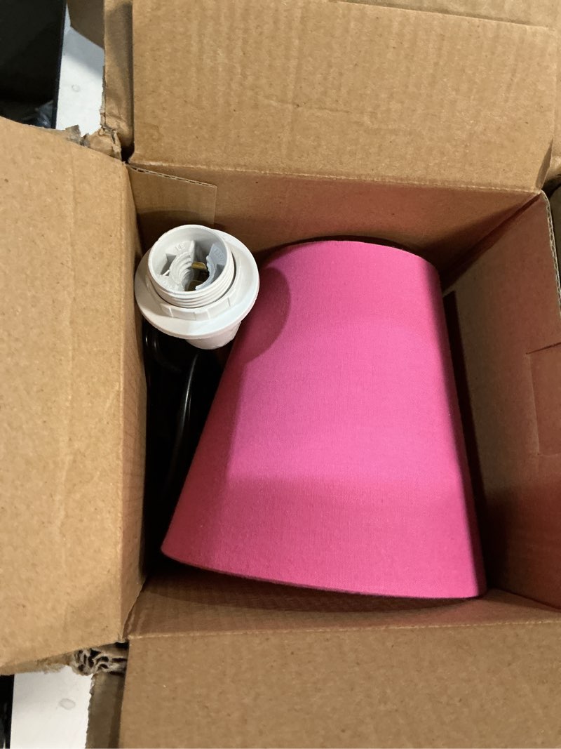 Condition photo showing Good Condition for simple designs lt2013-pnk mini basic sand nickel table lamp with fabric shade, pink pink single item