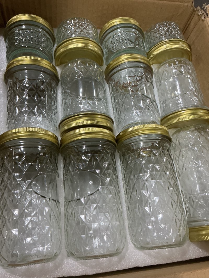 Condition photo showing Good Condition for SPANLA Mason Jars, 24 Pack Canning Jars With Regular Lids, Ideal for Jam, Jelly, Honey, Wedding Favors, Shower Favors, DIY Glass Spice Jars - 4 OZ x 8, 8 OZ x 8, 12 OZ x 8 (4oz -8oz-12oz) 72 Piece Set