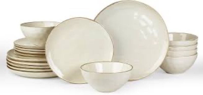 Famiware Dinnerware Sets for 6, Ocean Round 18-Piece Kitchen Plates and Bowls Sets, Microwave and Di
