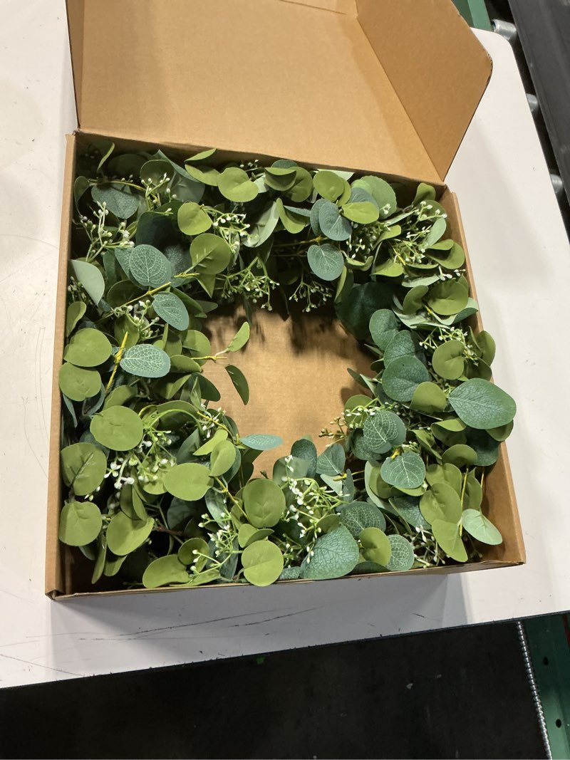 Condition photo showing Good Condition for homekaren eucalyptus wreaths for front door 26", handmade green leaves wreath for summer, spring and all seasons, greenery floral wreath for wall and outside green 26 inch