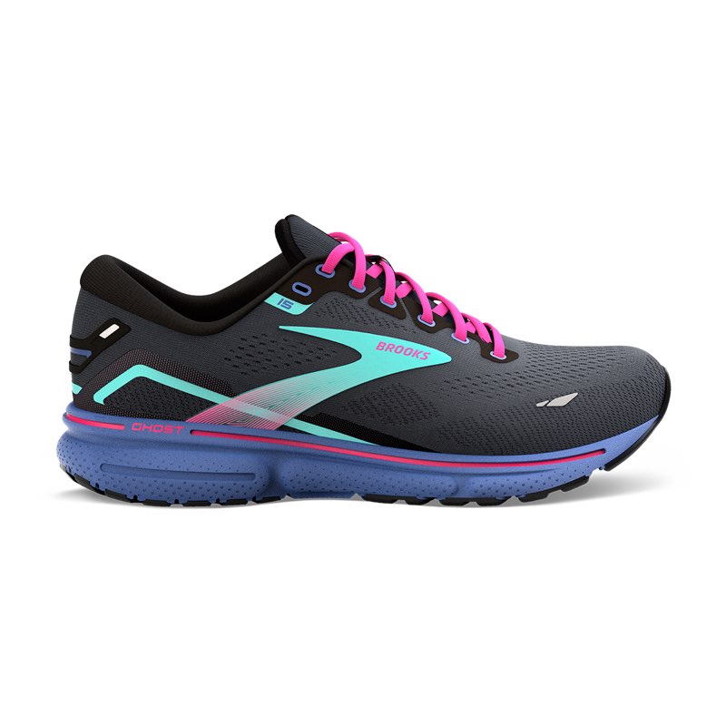 Brooks Women's Ghost 15 Neutral Running Shoe - Black/Blue/Aruba - 7 Medium