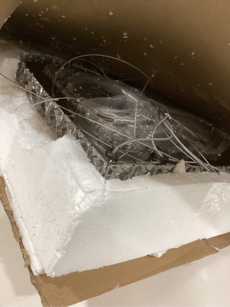 Condition photo showing As Is for Crystal Chandeliers Modern LED 3 Ring Chandelier Adjustable Ceiling Light Fixtures Pendant Lighting Stainless Steel Hanging Lights for Living Room Dining Room Bathroom Bedroom, Cold White (Heart)