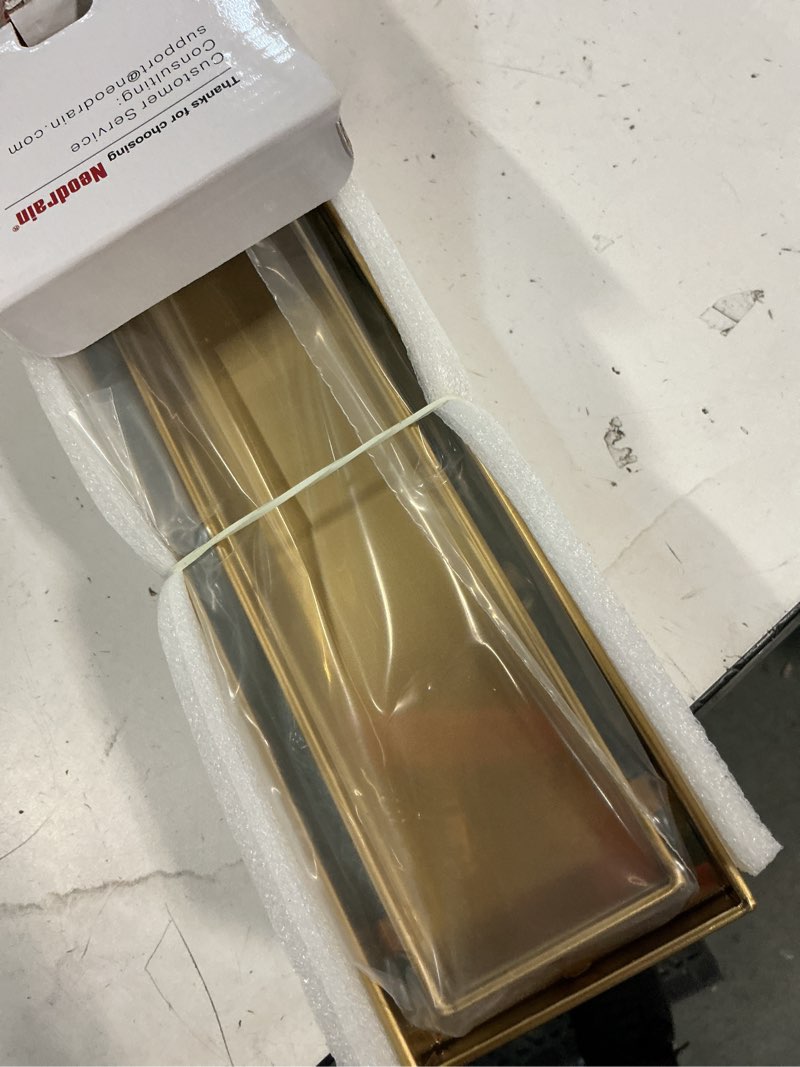 Condition photo showing Good Condition for neodrain 36-inch linear shower drain with tile insert grate, golden 304 stainless steel rectangle shower floor drain, linear drain with leveling feet, hair strainer gold 36 in