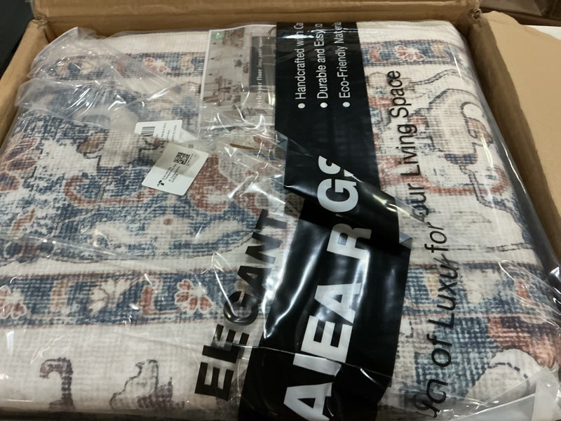 Condition photo showing Good Condition for Washable 8x10 Living Room Rug: Oriental Water Resistant Rugs for Bedroom Dining Room Distressed Non Slip Ultra Soft Carpet for Nursery Farmhouse Medallion Home Decor Floor Decoration Mat(8x10 Brick)
