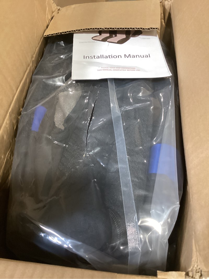 Condition photo showing New/Like New for skechers memory foam car seat covers, air cool mesh thick seat covers, car seat cover full sets, airbag compatible, automotive comfort protection for most cars,vans,trucks, suvs,blue full set black&blue