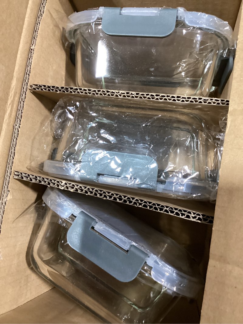 Condition photo showing As Is for m mcirco [5-pack,36 oz] glass meal prep containers 2 compartments portion control with upgraded snap locking lids glass food storage containers, microwave, oven, freezer and dishwasher (4.5 cups) gray