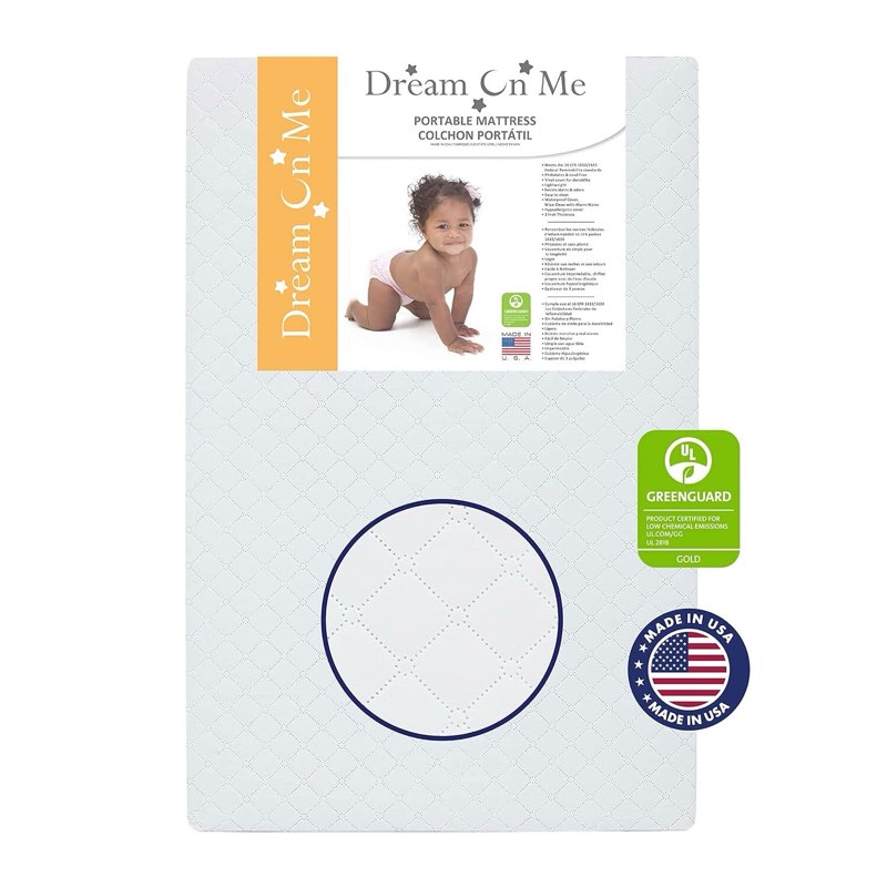 dream on me 24 portable 3" crib mattress, white, in sealed wrap