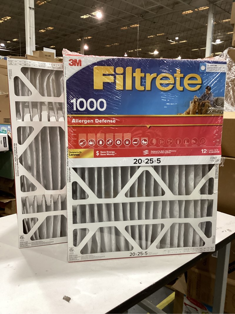Condition photo showing As Is for Filtrete 20x25x5 AC Furnace Air Filter, MPR 1000, MERV 11, Fits Lennox Devices, Allergen Defense, Electrostatic Air Cleaning Filter, 2-Pack (actual size 19.63 x 24.75 x 4.31 in)