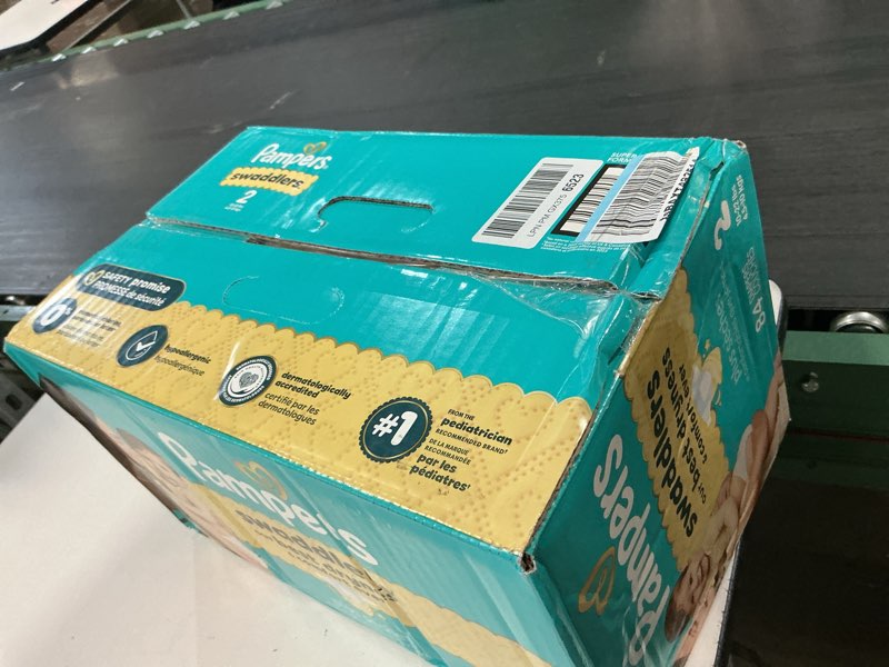 Condition photo showing New/Like New for pampers swaddlers diapers, size 2 (10-22 lbs), 84 count, absorbent, keeps baby dry and comfortable, skin safe disposable baby diaper (packaging may vary) size 2 84
