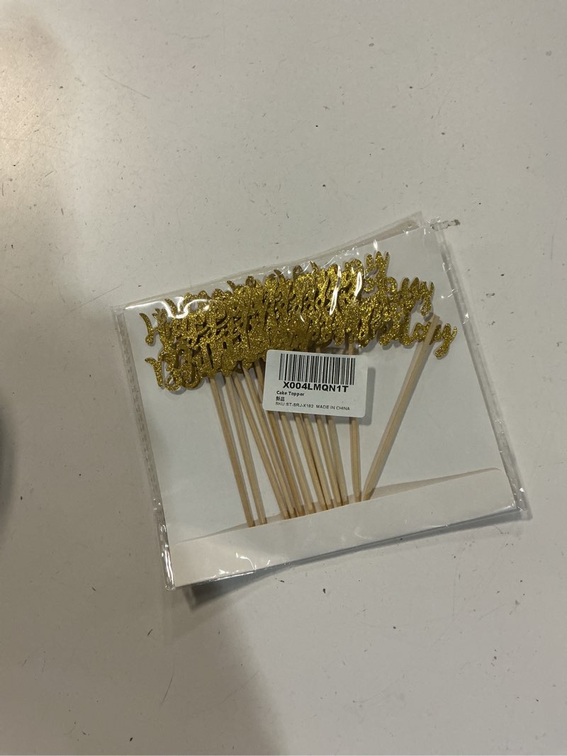 Condition photo showing New/Like New for 12 Pcs Happy Birthday Cupcake Toppers, Gold Glitter Cupcake Decorations for Adult or Children Birthday Party Decorations