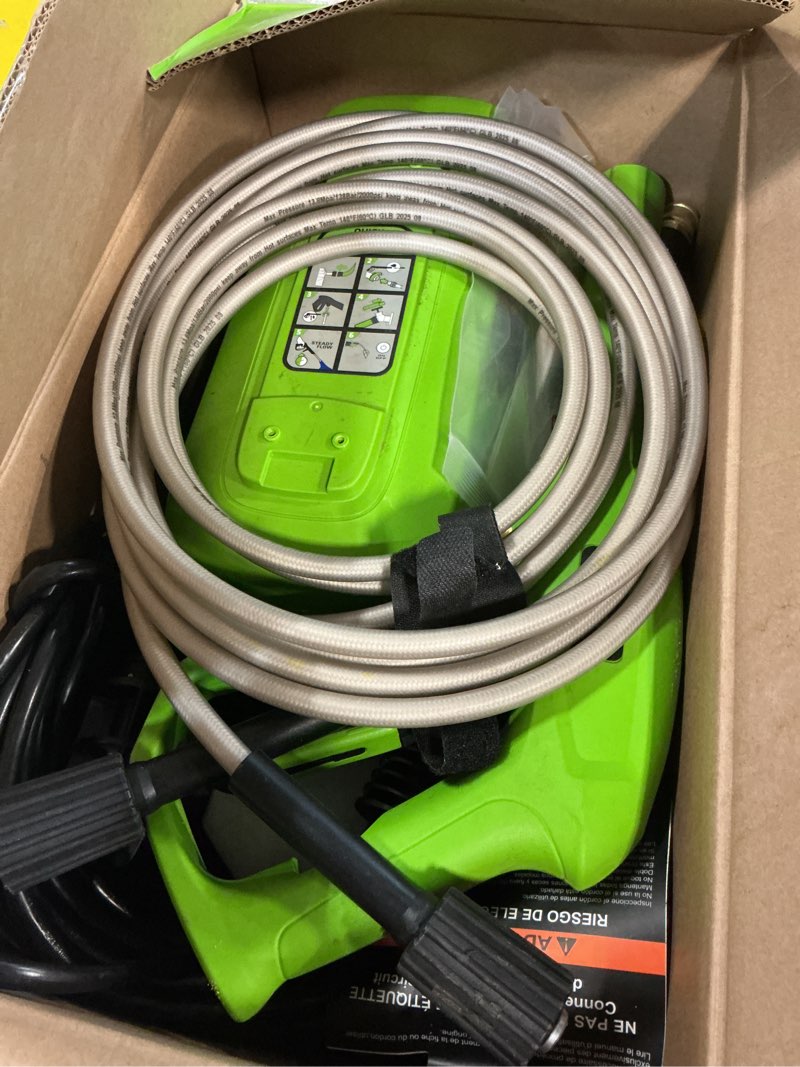 Condition photo showing As Is for greenworks 1800-psi 1.2-gpm cold water electric pressure washer with 2 spray tips