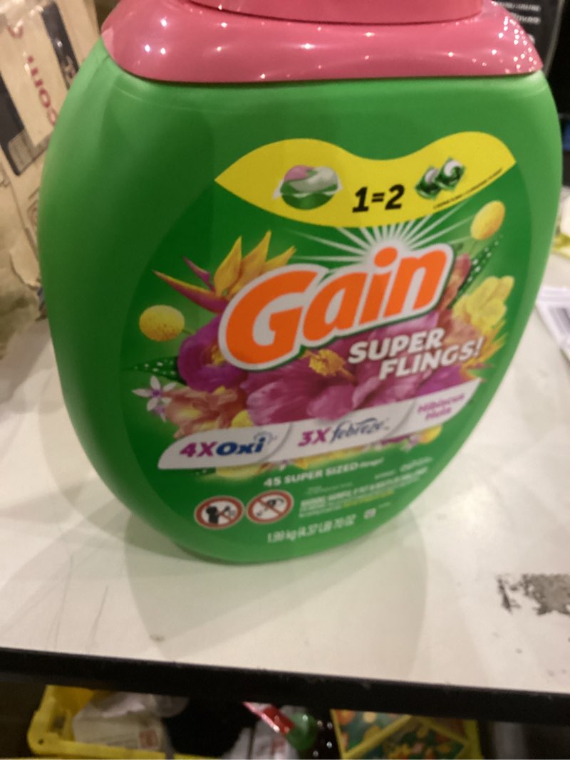 Condition photo showing New/Like New for Gain Super Sized Flings Laundry Detergent Pacs, 45 Count, Hibiscus Hula Scent