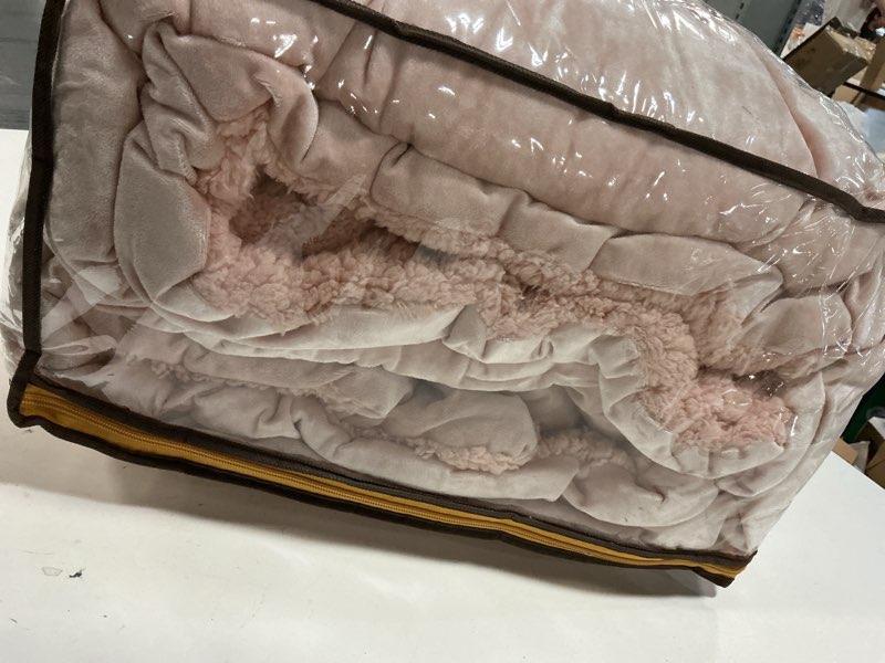 Condition photo showing Good Condition for intelligent design twin comforter set, reversible velvet comforter set, soft & warm sherpa reverse, winter fluffy comforter bed set with 1 sham, mira, twin/twin xl blush 2 piece blush twin/twin xl