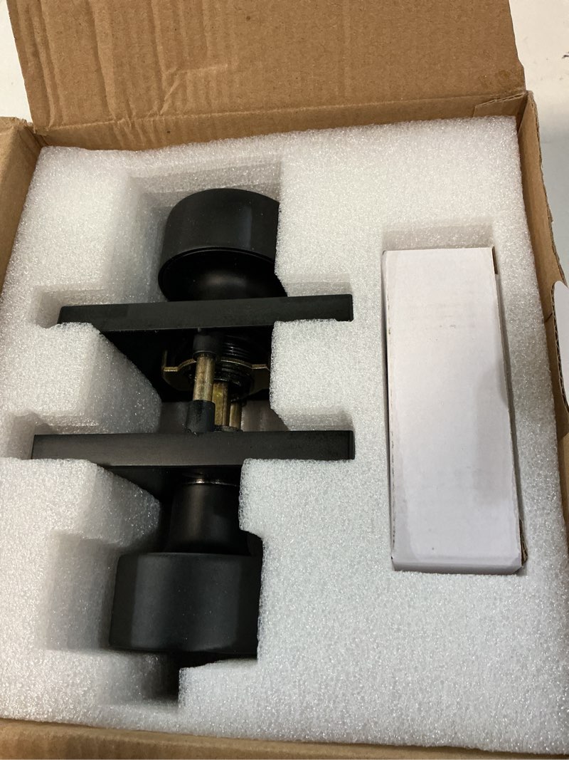 Condition photo showing As Is for goldenwarm black door knob passage, zinc alloy matte black passage door knob, heavy duty modern hall and closet door knobs, hallway (1 pack) matte black passage 1