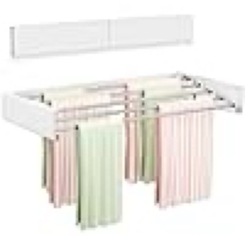 vikaqi wall mounted clothes drying rack 23.6", foldable wall mount laundry rack folding indoor, drying rack clothing collapsible, hidden space saver with wall template, 5 rods, white