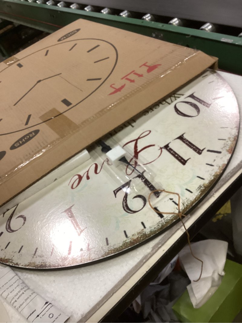 Condition photo showing Good Condition for 24 Inch Vintage Slient Wall Clock Battery Operated,Large Retro Wall Clock Non-Ticking for Farmhouse Living Room,Decorative for Bedroom Kitchen Home School 24inch