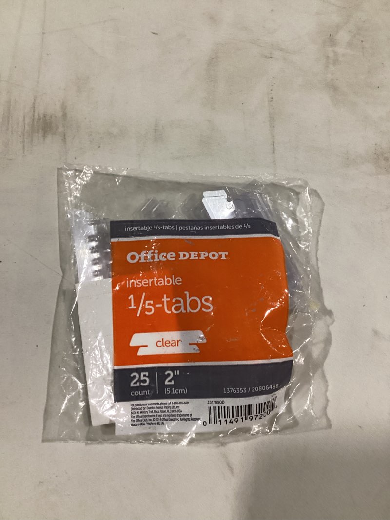 Condition photo showing Good Condition for office depot® brand plastic tabs, 2", 1/5 cut, clear, pack of 25