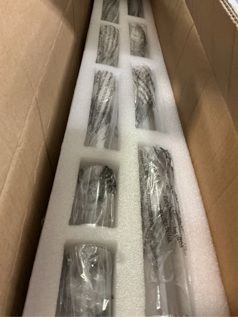 Condition photo showing As Is for Untrammelife 6-Light Modern Linear Chandelier, 36" Gold Kitchen Island Pendant Lighting with Clear Glass Shade, Adjustable 54" Metal Rod Farmhouse Rectangle Hanging Light Over Table, Dining Room Linear - 6 Light 36'' Gold