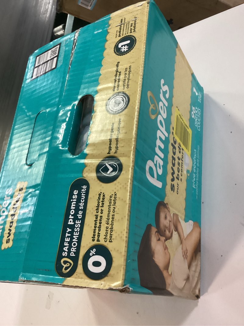 Condition photo showing New/Like New for pampers swaddlers diapers, size 1 (8-14 lbs), 96 count, absorbent, keeps baby dry and comfortable, skin safe disposable baby diaper (packaging may vary) size 1 96