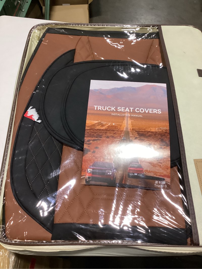 Condition photo showing Good Condition for FREESOO Tundra Seat Covers 2 Front Set, Fit for Toyota Tundra 2007-2021 Crewmax Cab, Custom Truck Seat Covers with Waterproof Faux Leather BlackBrown BlackBrown 2007-2021 Front Set