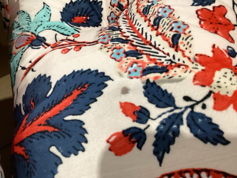 Condition photo showing As Is for 2-pack outdoor/indoor wicker patio seat cushion pad with ties - dining chair cushion, 17" x 17" (blue and red leaves)