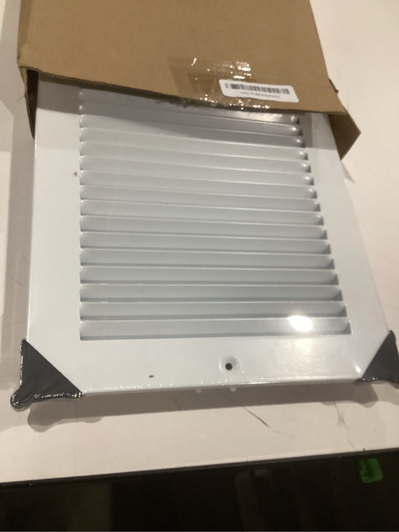 Condition photo showing Good Condition for hvac premium 12" x 8" 1-way air supply grille - vent cover & diffuser - flat stamped face - white [outer dimensions: 13.75"w x 9.75"h] 12 x 8 - 1 way