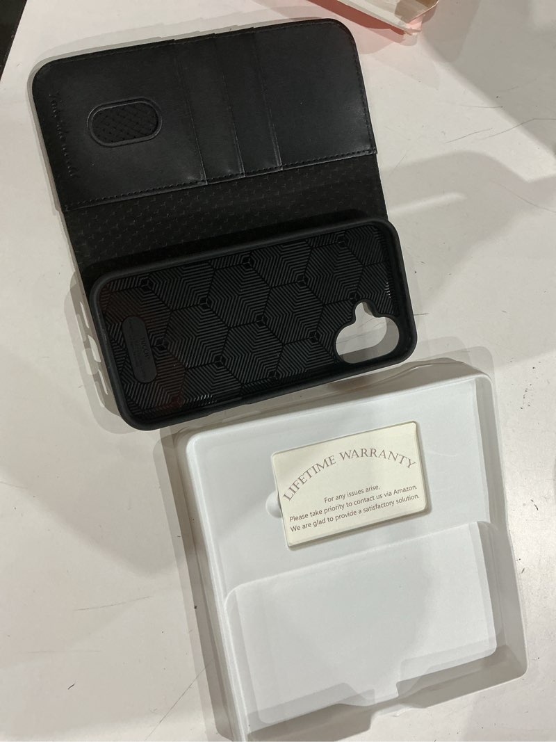 Condition photo showing Good Condition for tucch case wallet for iphone 16 plus, [3 card holder slots] folio pu leather cover, [rfid blocking] stand flip tpu shockproof interior case compatible with iphone 16 plus, black for iphone 16 plus black