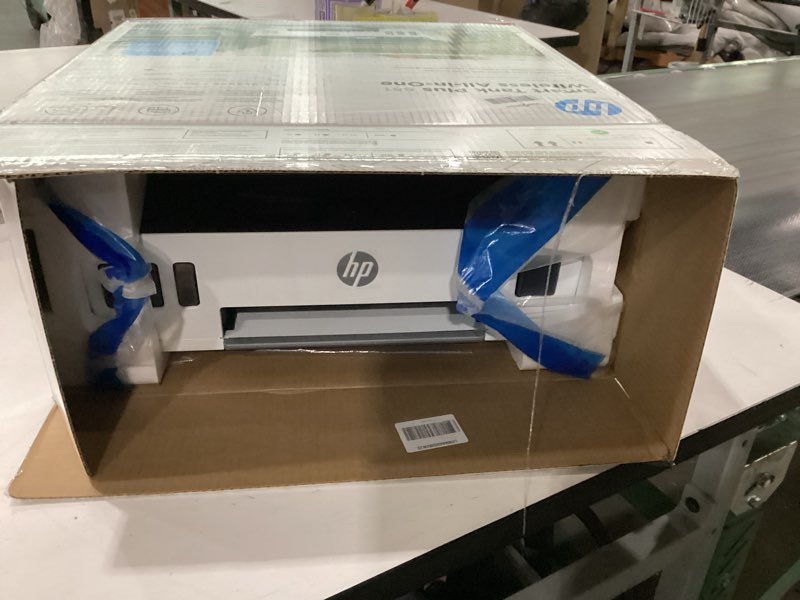 Condition photo showing As Is for not tested ****hp smart tank plus 651 wireless all-in-one printer, ink tank printer-for-home use, 2 years of ink included auto document feeder, mobile print, scan, copy, fax, an ecotank alternative (7xv38a) white with black top