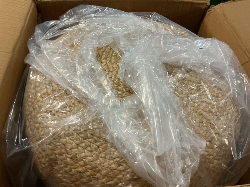Condition photo showing Good Condition for chardin home- natural braided ottoman pouf - cozy & bohemian jute/hemp hand crafted casual seating for home, office, bedroom, 18"x18"x14". (golden brown)