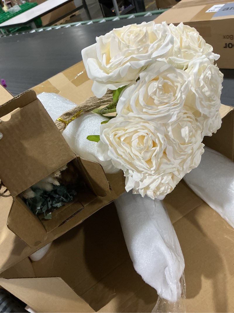 Condition photo showing Good Condition for qinyoung 10 set dried pampas grass centerpiece for wedding baby shower party 10 glass flower jars 10 artificial roses 80 dried pampas grass with rope for rustic bridal farmhouse decoration(white)
