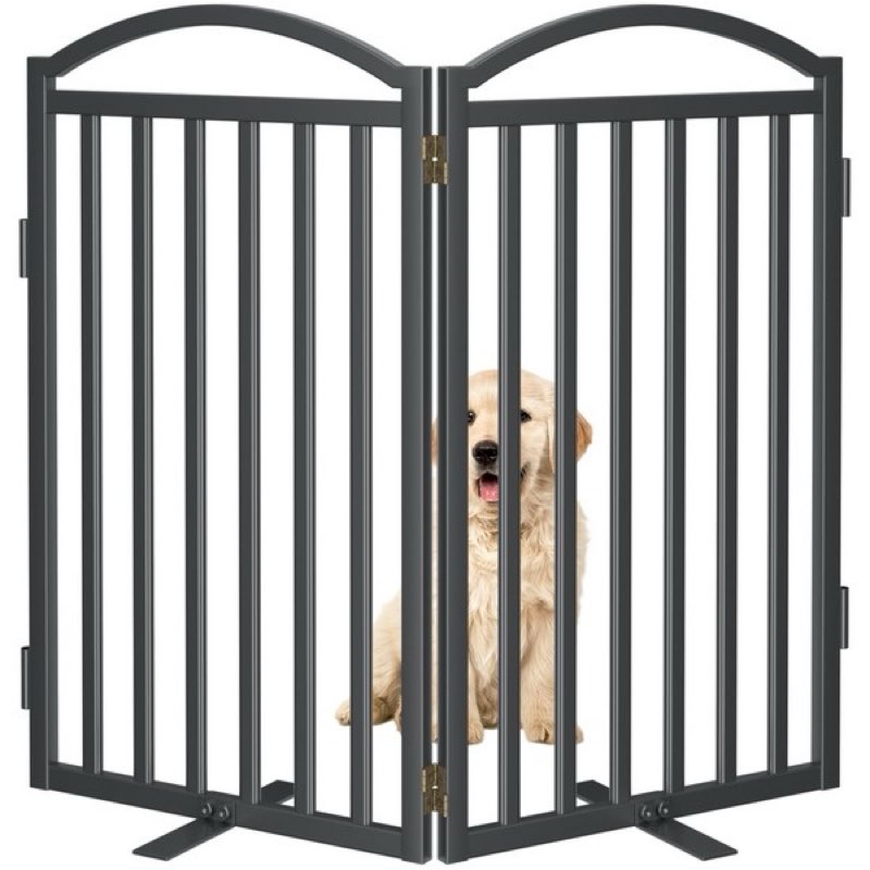 malier metal freestanding dog gates with door, 36'' height outdoor indoor dog fences, extra wide foldable puppy gate for stairs (black, ?2 panels? 40''w × 36''h)