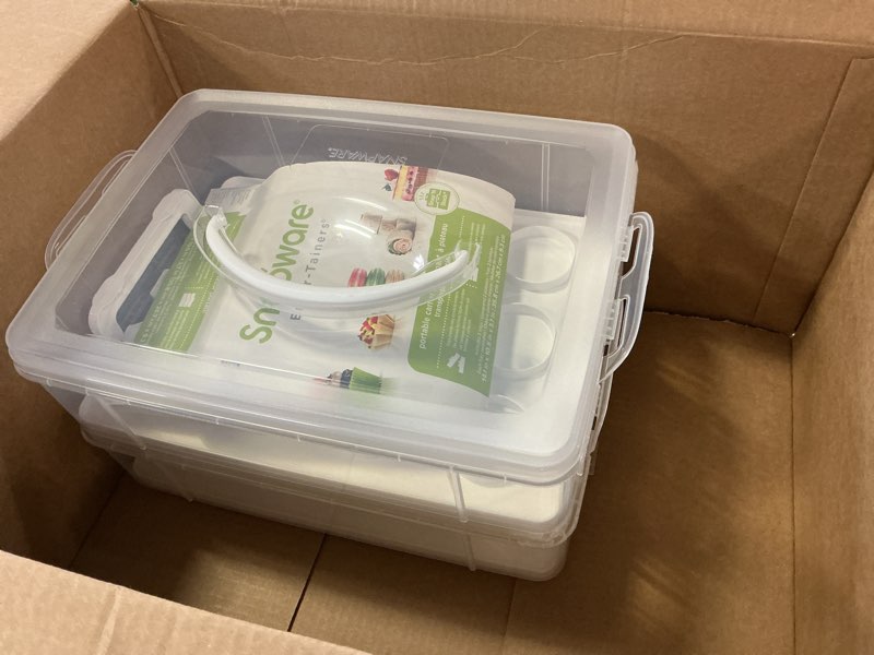 Condition photo showing Good Condition for snapware (2-layer, 24 cupcakes plastic detachable cupcake carrier storage container with lid and handle, freezer dishwasher microwave safe 14.25" l x 10.5" w carrier