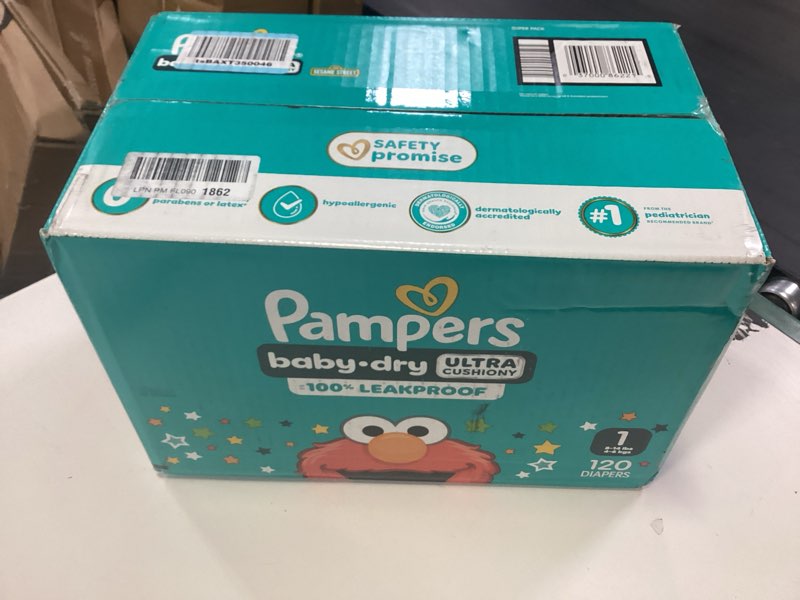 Condition photo showing New/Like New for pampers diapers - baby dry - size 1, 120 count, absorbent disposable infant diaper (packaging may vary) size 1 120