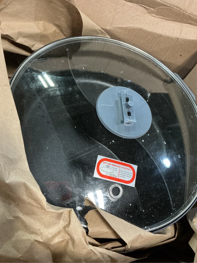 Condition photo showing As Is for Dezin Hot Pot Electric with Divider, 6L Double-Flavor Shabu Shabu Pot, Dual Sided Removable Non-Stick Hotpot Pot Electric, 3" Depth Chinese Hot Pot with Multi-Power Control, 2 Silicone Ladles Included Grey