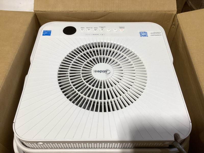 Condition photo showing As Is for midea cube 35 pint dehumidifier for basement and rooms at home for up to 3,500 sq. ft., smart control, compatible with alexa (white), drain hose included